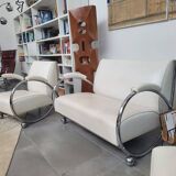 Sofa and armchair with chrome tubular structure modernist style