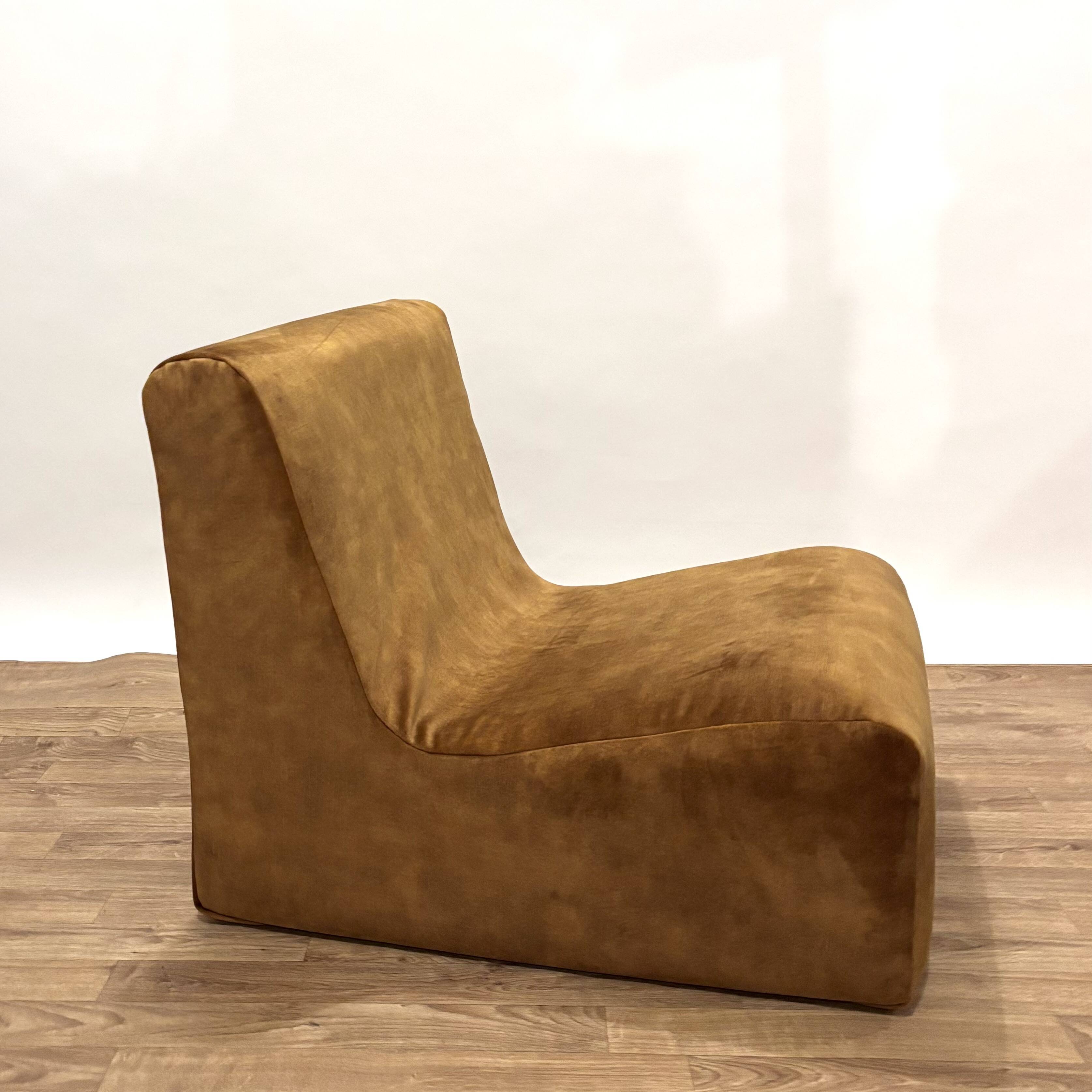 1970s chaise lounge reupholstered in cognac velvet