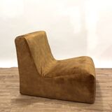 1970s chaise lounge reupholstered in cognac velvet