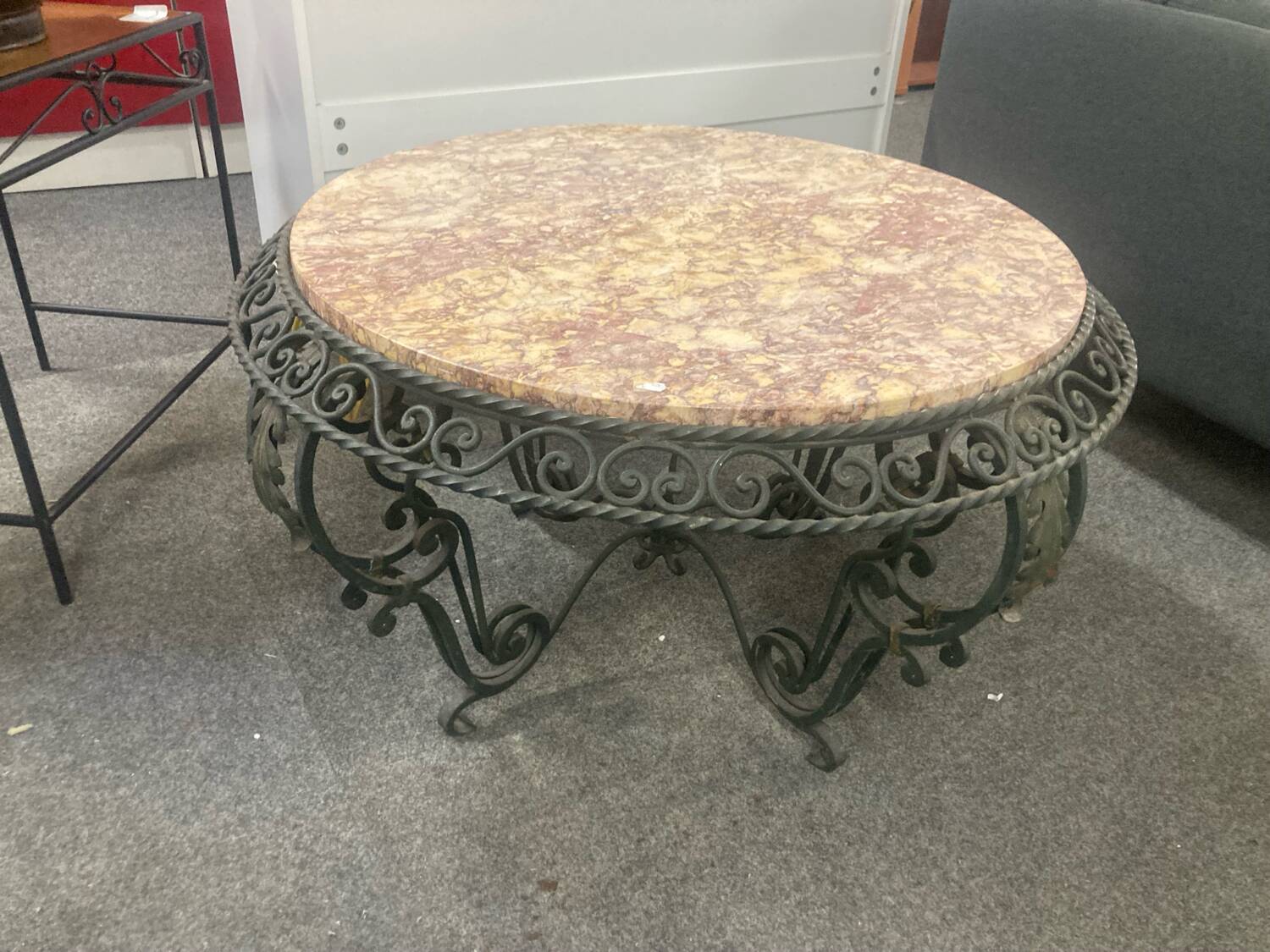 wrought iron and marble coffee table