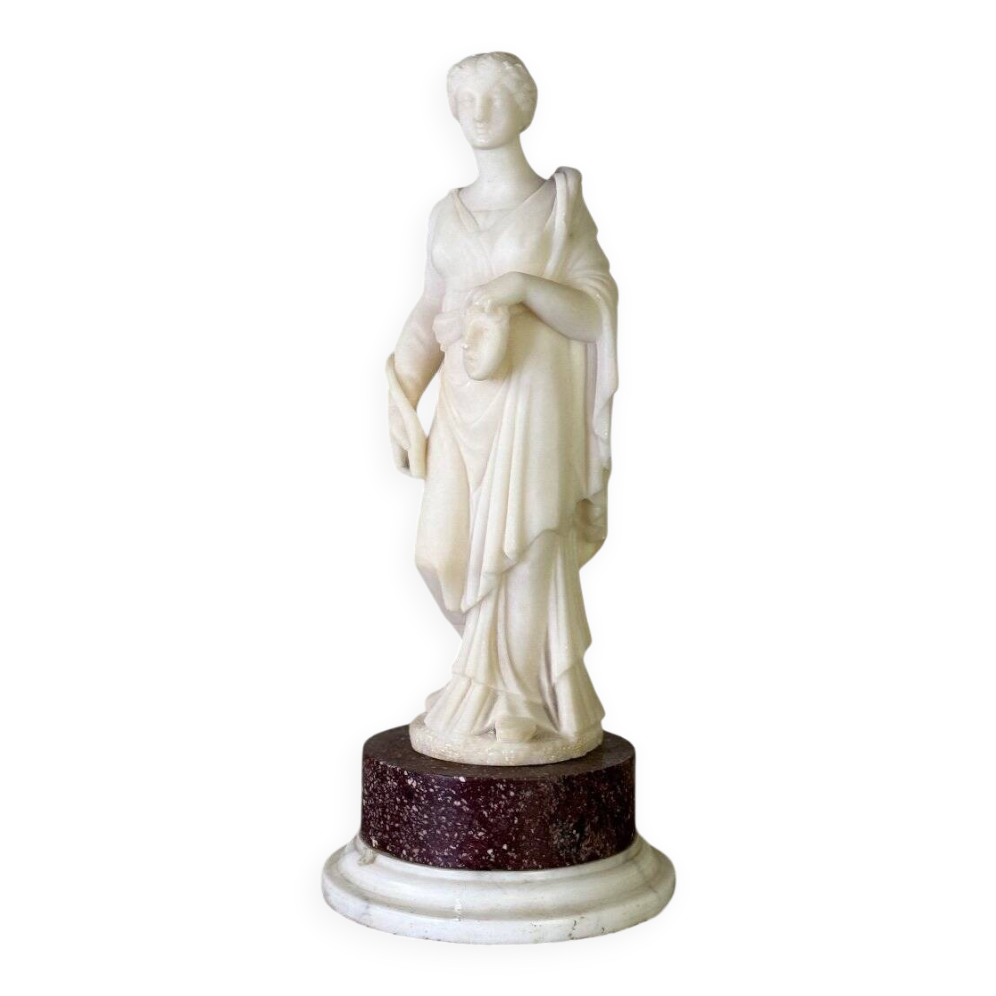 Alabaster sculpture, lady with a mask in the antique style, 19th century