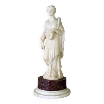 Alabaster sculpture, lady with a mask in the antique style, 19th century