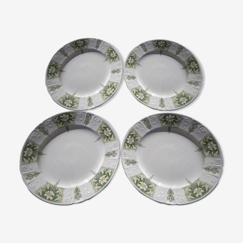 4 assiettes en faïence de Sarreguemines  U&C modèle lys diam 24 cm