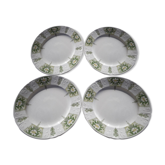 4 assiettes en faïence de Sarreguemines  U&C modèle lys diam 24 cm