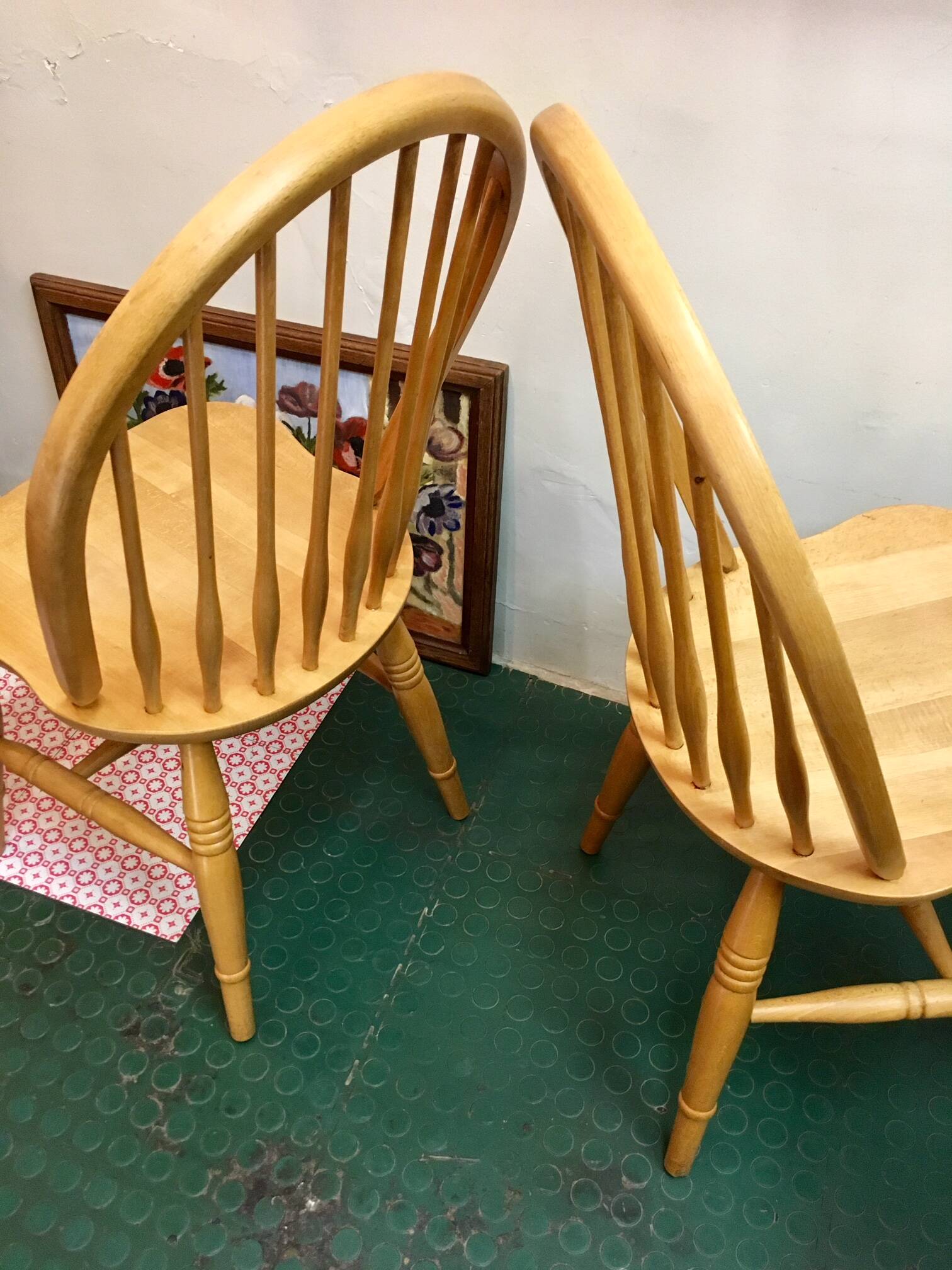Pair of vintage windsor beech chairs