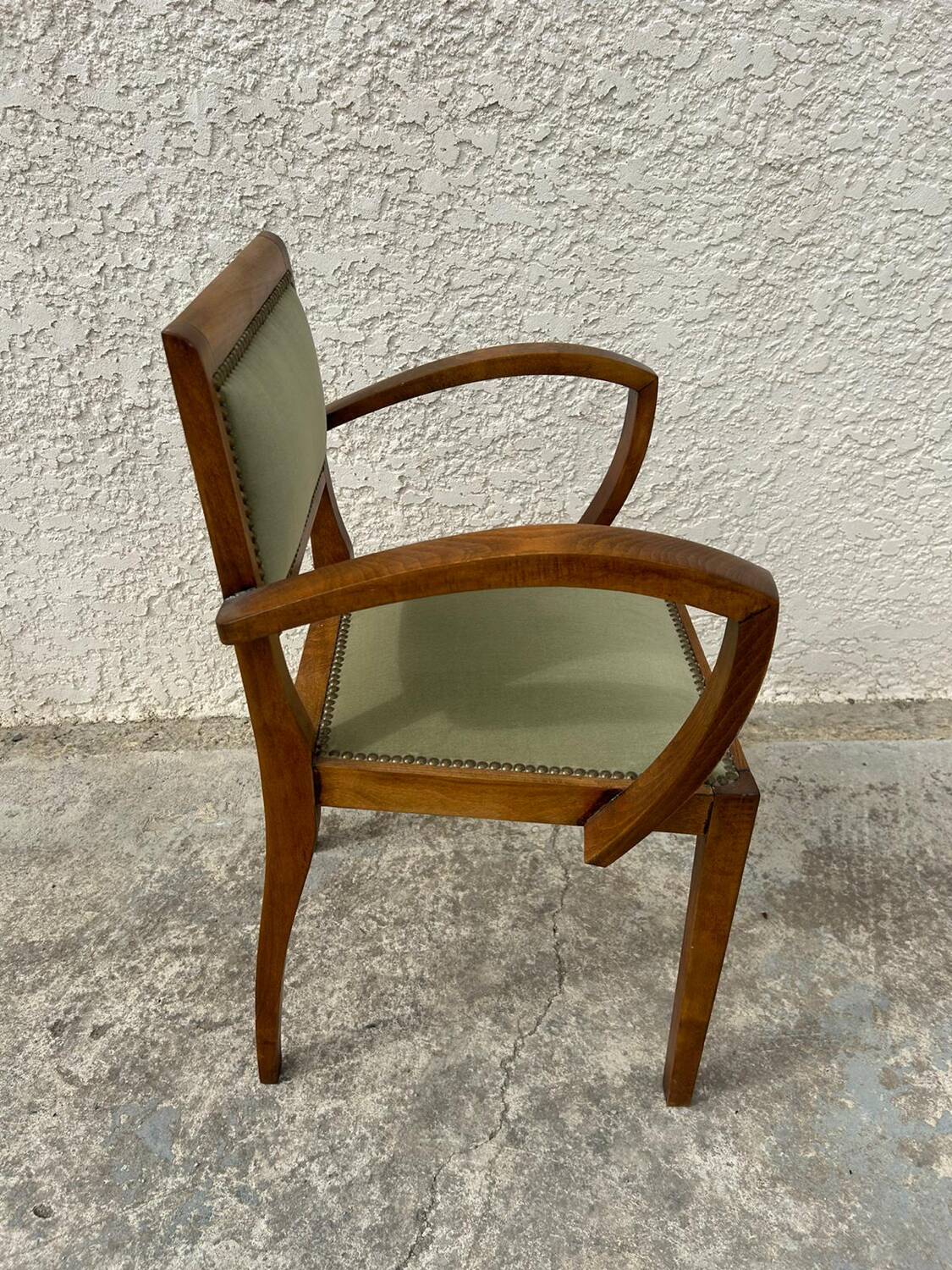 Pair of green velvet bridge armchairs