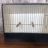 Old small bird cage caoa wood + metal + plastic tray vintage