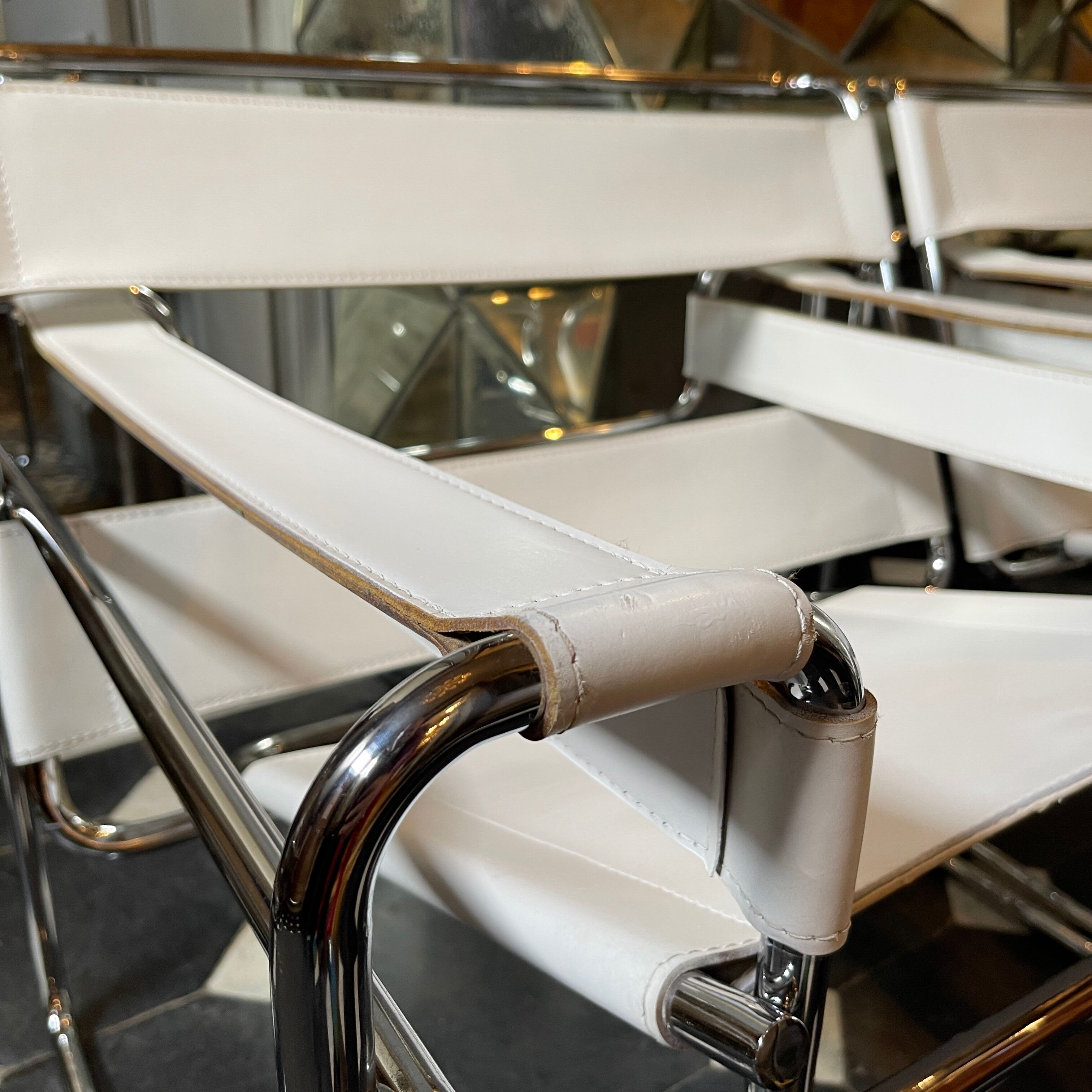 Pair of leather and steel armchairs by marcel breuer for gavina, " wassily b3 "