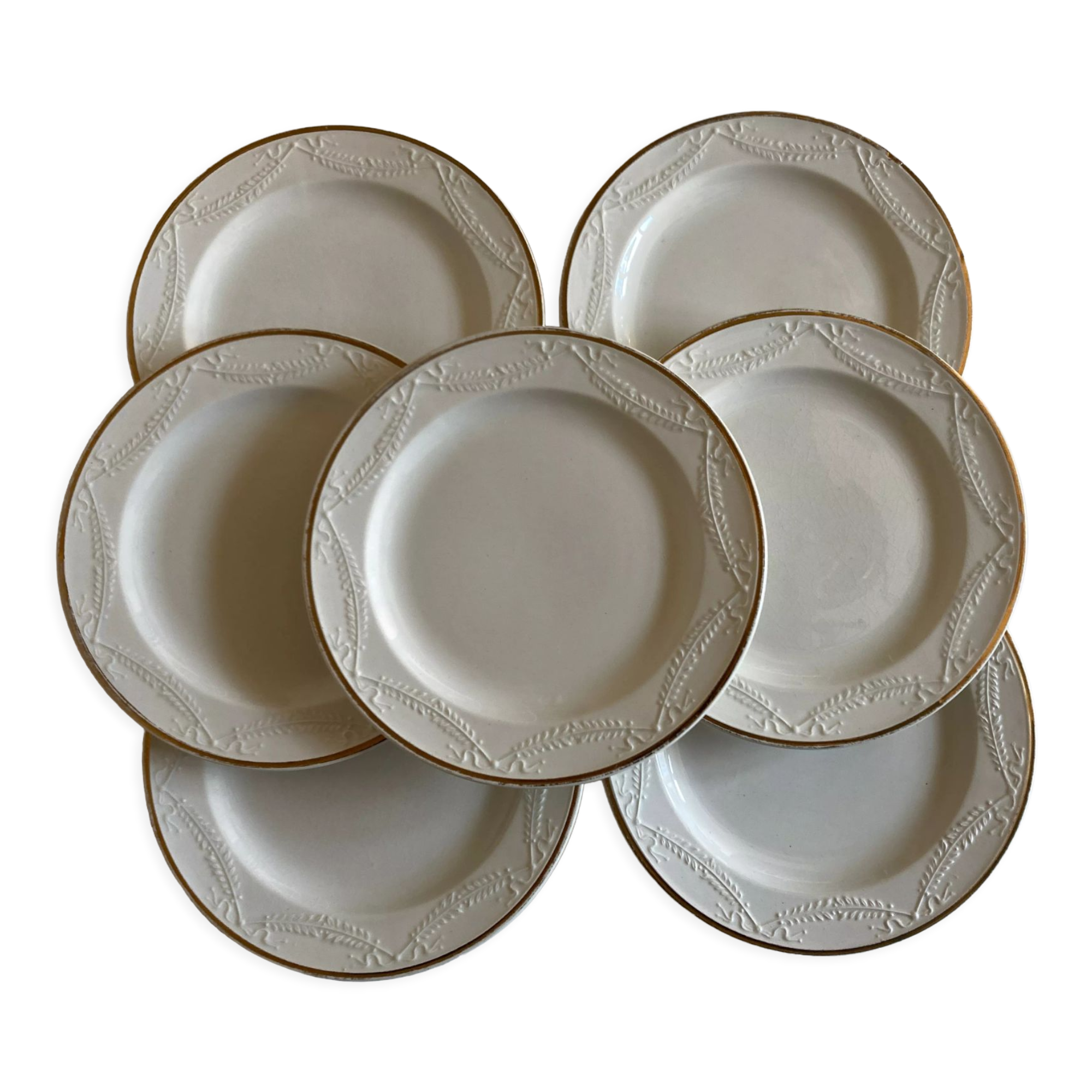 Set of 7 neo-classical plates directoire fine earthenware from Gien 19th