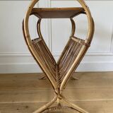 Vintage rattan magazine rack with side table - Height 58cm / Length