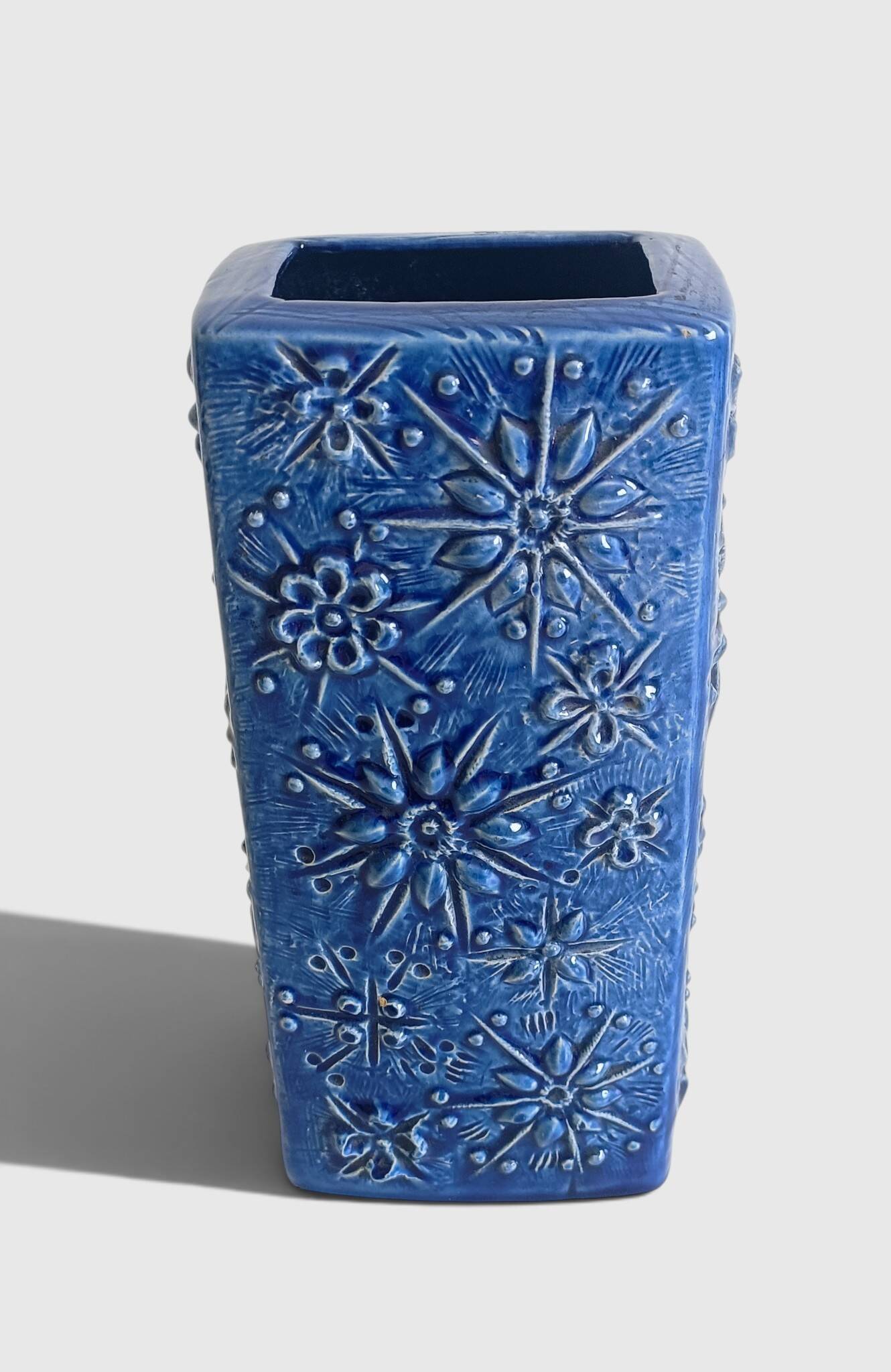 1960s Scheurich Kosmos Décor Sculptural Cobalt Blue Vase, West Germany