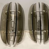 Italian Smoked Glass Wall Lights from Veca, Set of 2