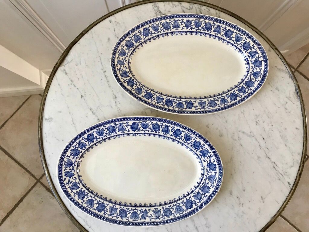 Duo of oval flat terre de fer u&c sarreguemines model "syrah" late nineteenth