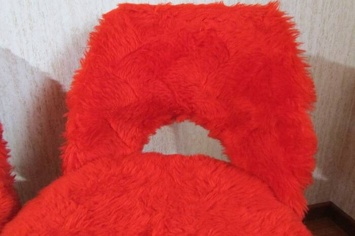 Pair of vintage cocktail chairs, red fur