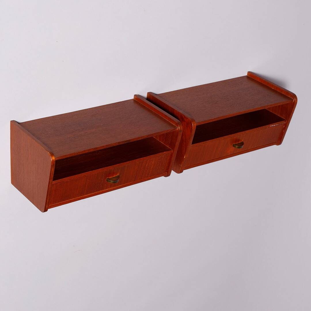 2x Danish MCM floating nightstands in teak 60s