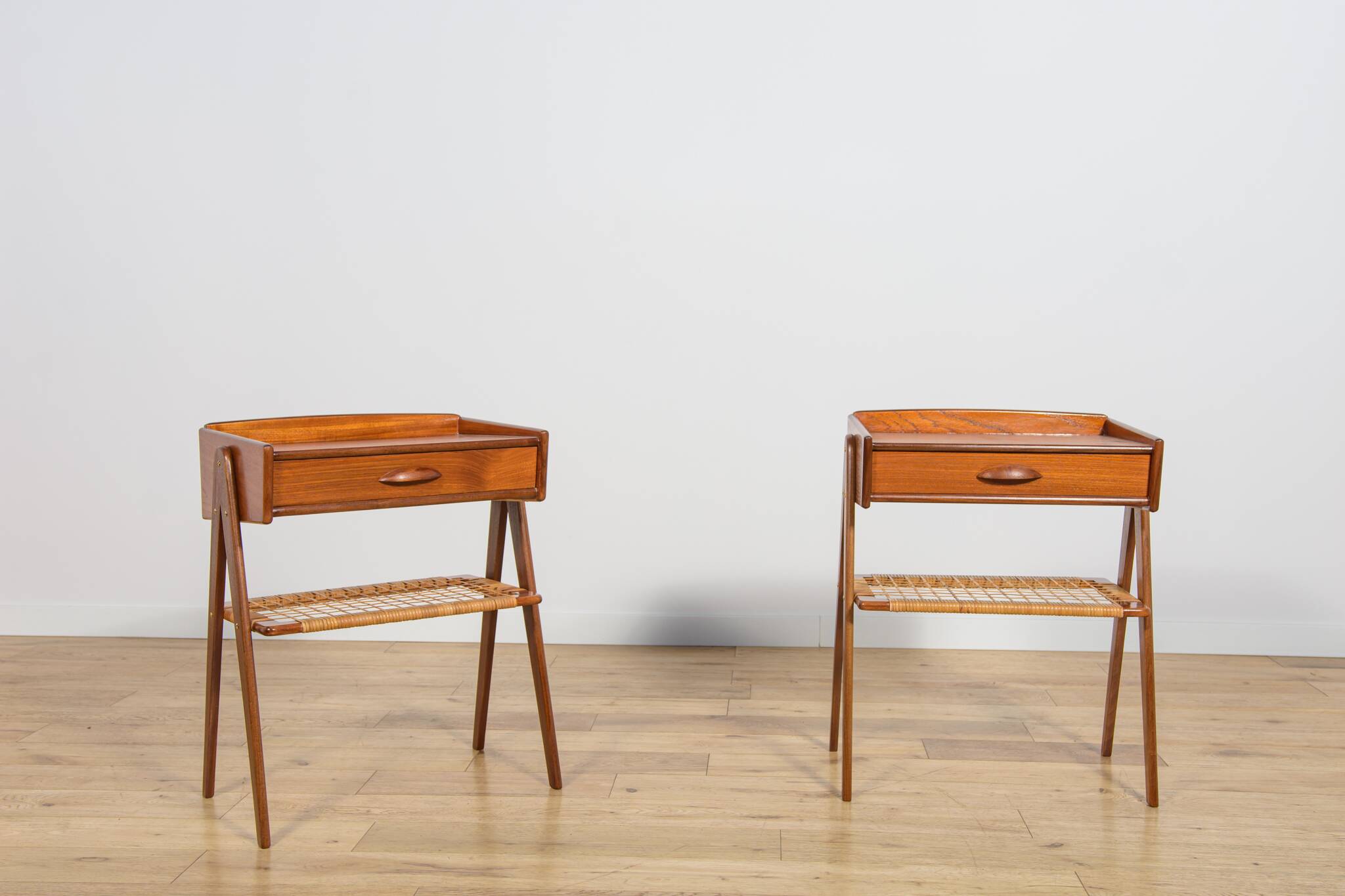 Mid-Century Teak and Rattan Nightstands by Søren Rasmussen, Denmark, 1960s,
