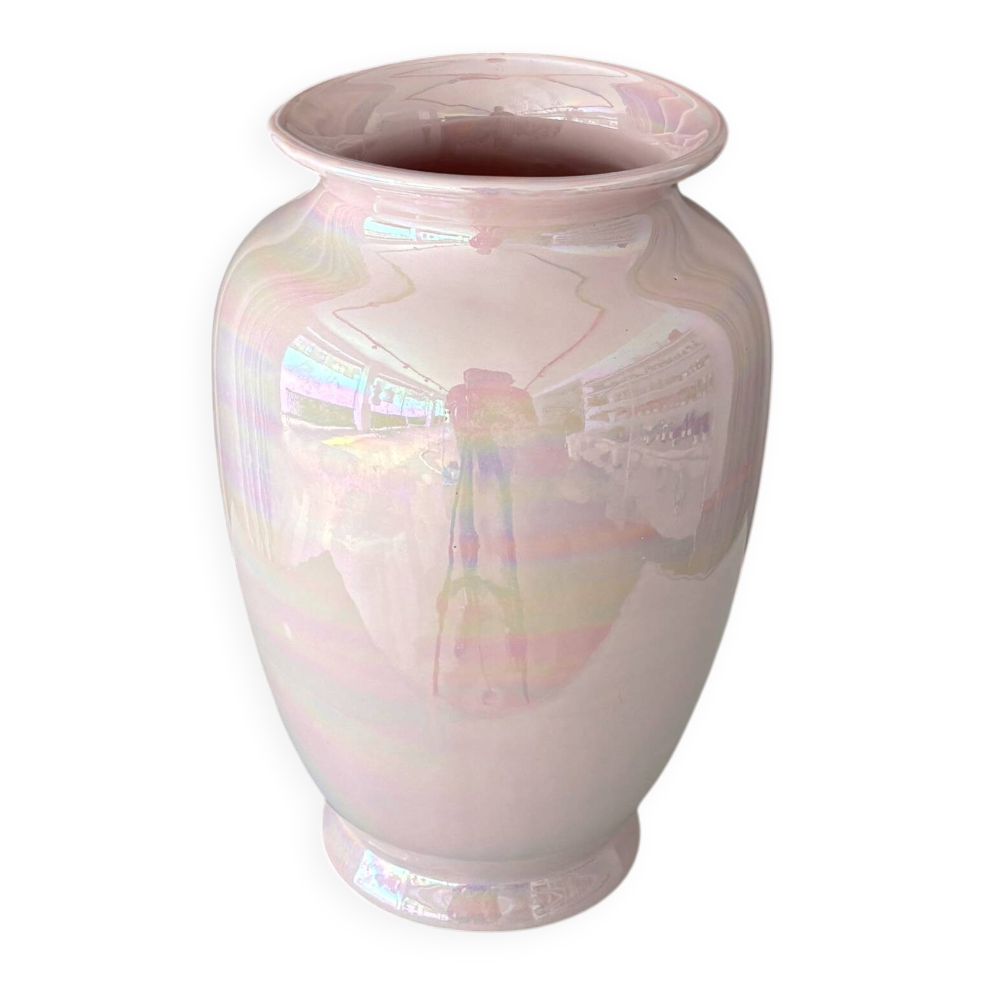 Vintage Pink Iridescent Ceramic Vase | Pearlescent Lustre Glaze | Postmoder