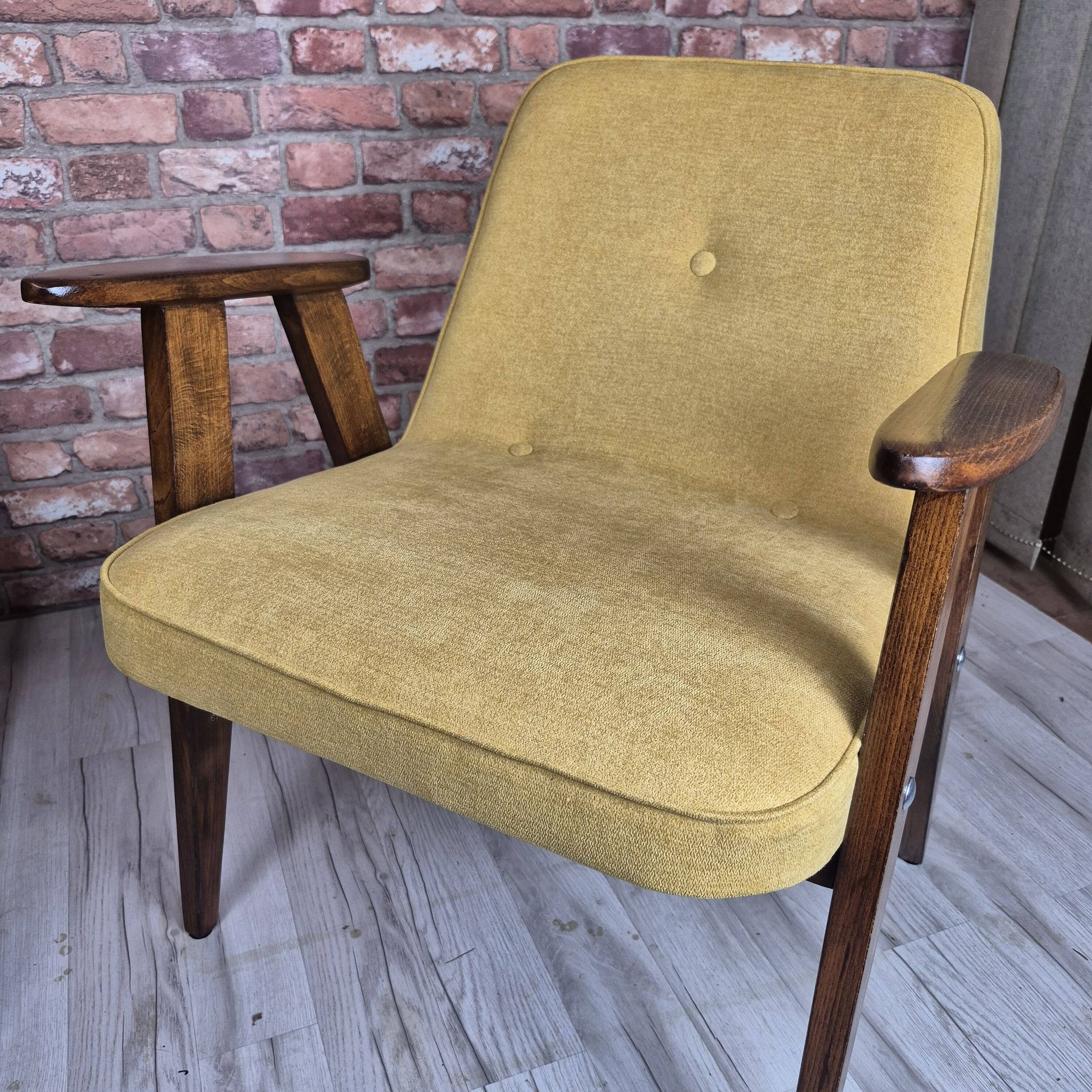 Restored mid-century armchair type 366 by j. chierowski - yellow 1960s