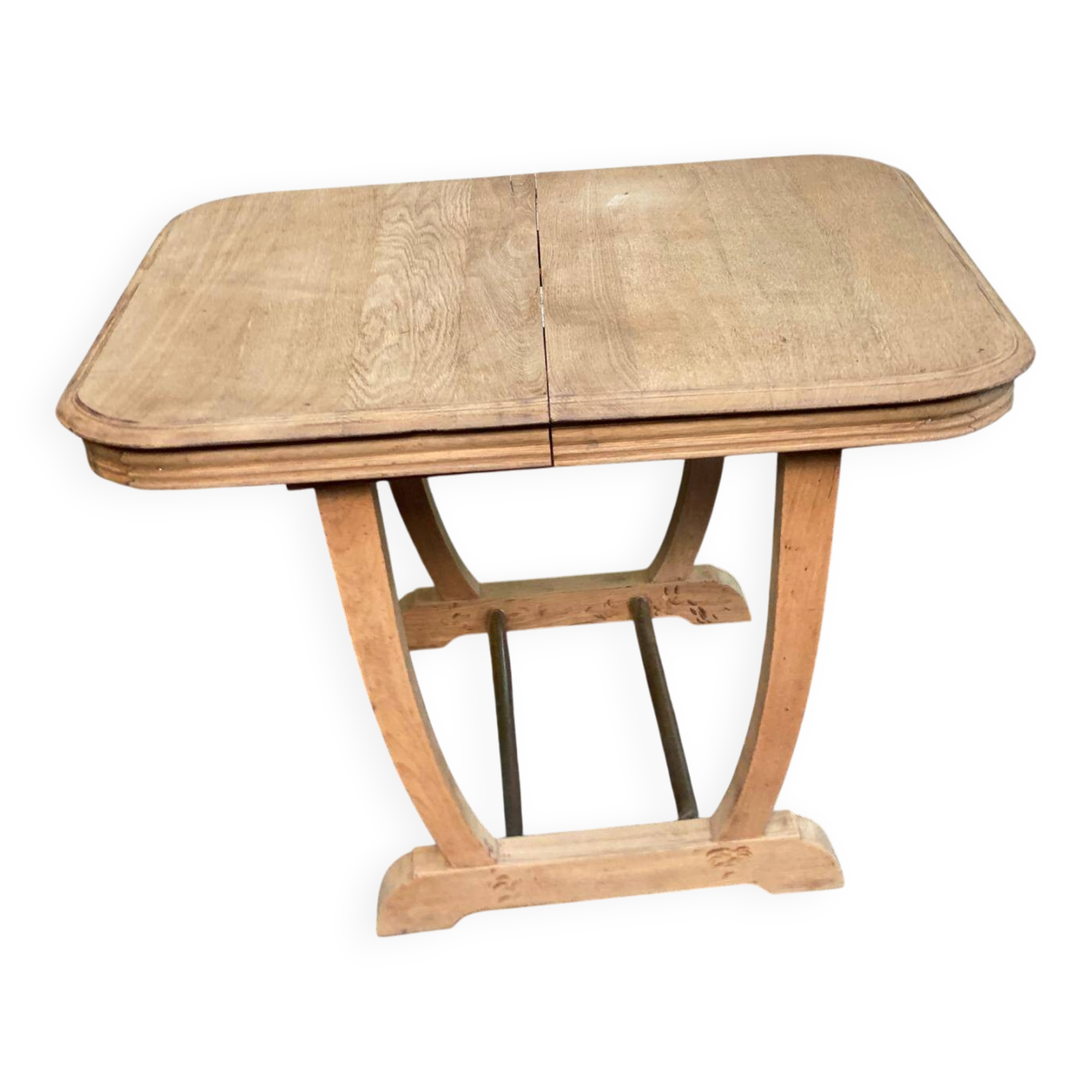 Art Deco extendable dining table with a central pedestal, stripped, made of solid oak 193.