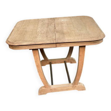Table à manger art déco extensible pied central décapée en chêne massif 193