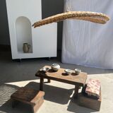 Rattan suspension or shade in the shape of a braided undulating circular tray d:80