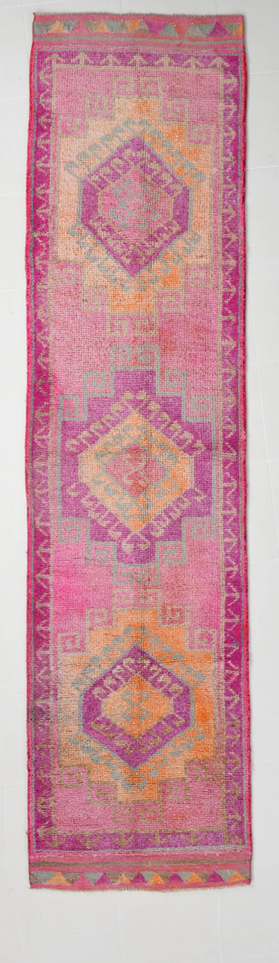 3x12 Vintage Pink & Orange Vintage Runner Rug, 90x359Cm