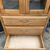 Art Deco glass-fronted Parisian buffet in raw wood
