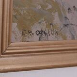 Original Swedish Oil on Panel – “Village Scene II” by E. R. Olsson – Signed