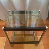 Serving trolley, side table, chrome metal and smoked glass, 1970s