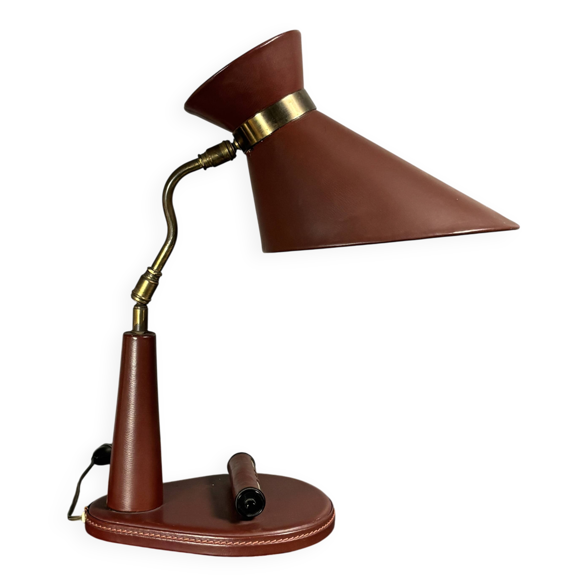 Midcentury leather wrapped French desk lamp style of Jacques Adnet, 1950s
