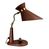 Lampe de bureau française en cuir des années 50 dans le style de Jacques Adnet.
