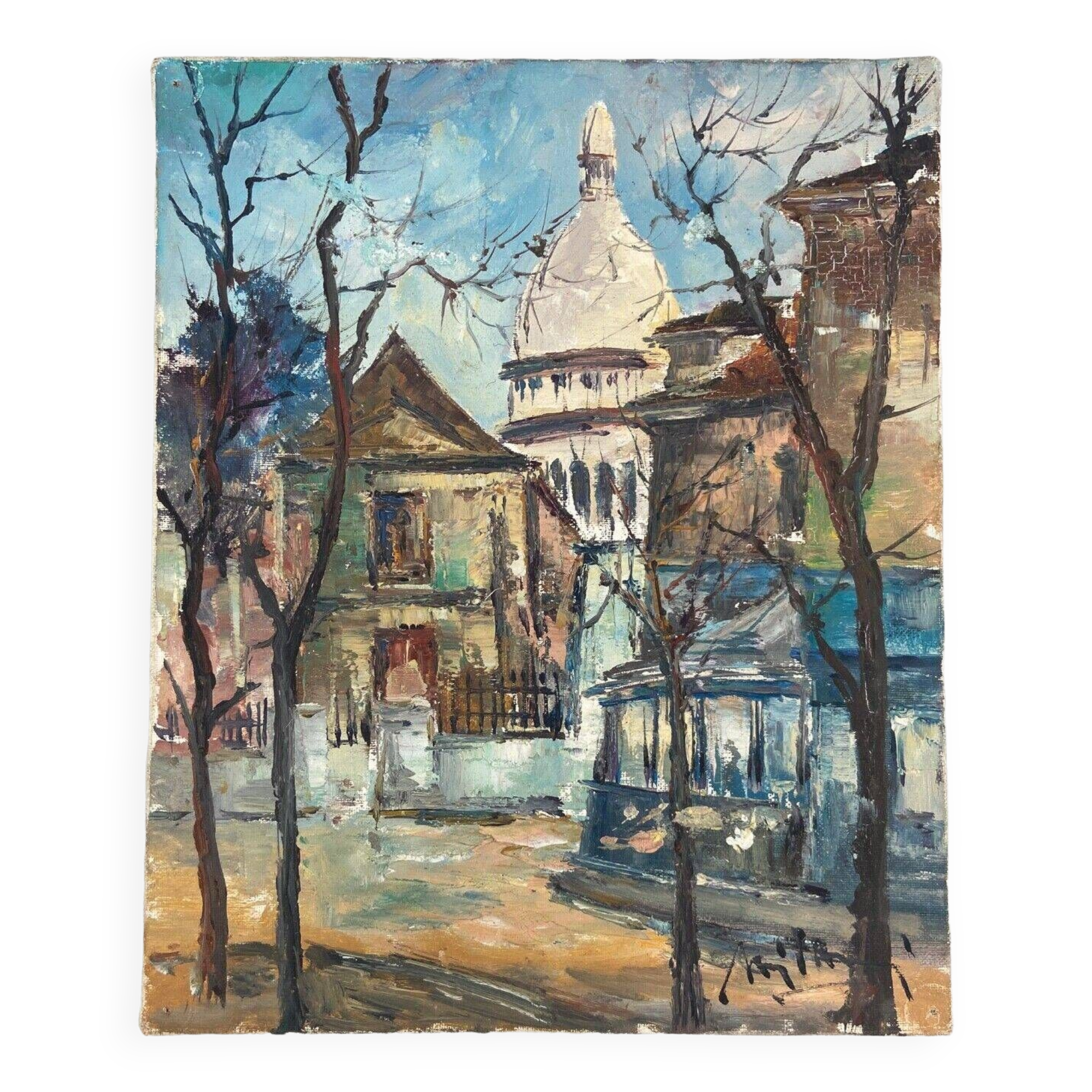 Huile sur panneau par Gino Milani Paris Saint-Pierre de Montmartre 1975