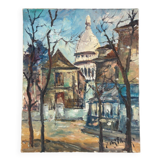 Oil on panel by Gino Milani Paris Saint-Pierre de Montmartre 1975