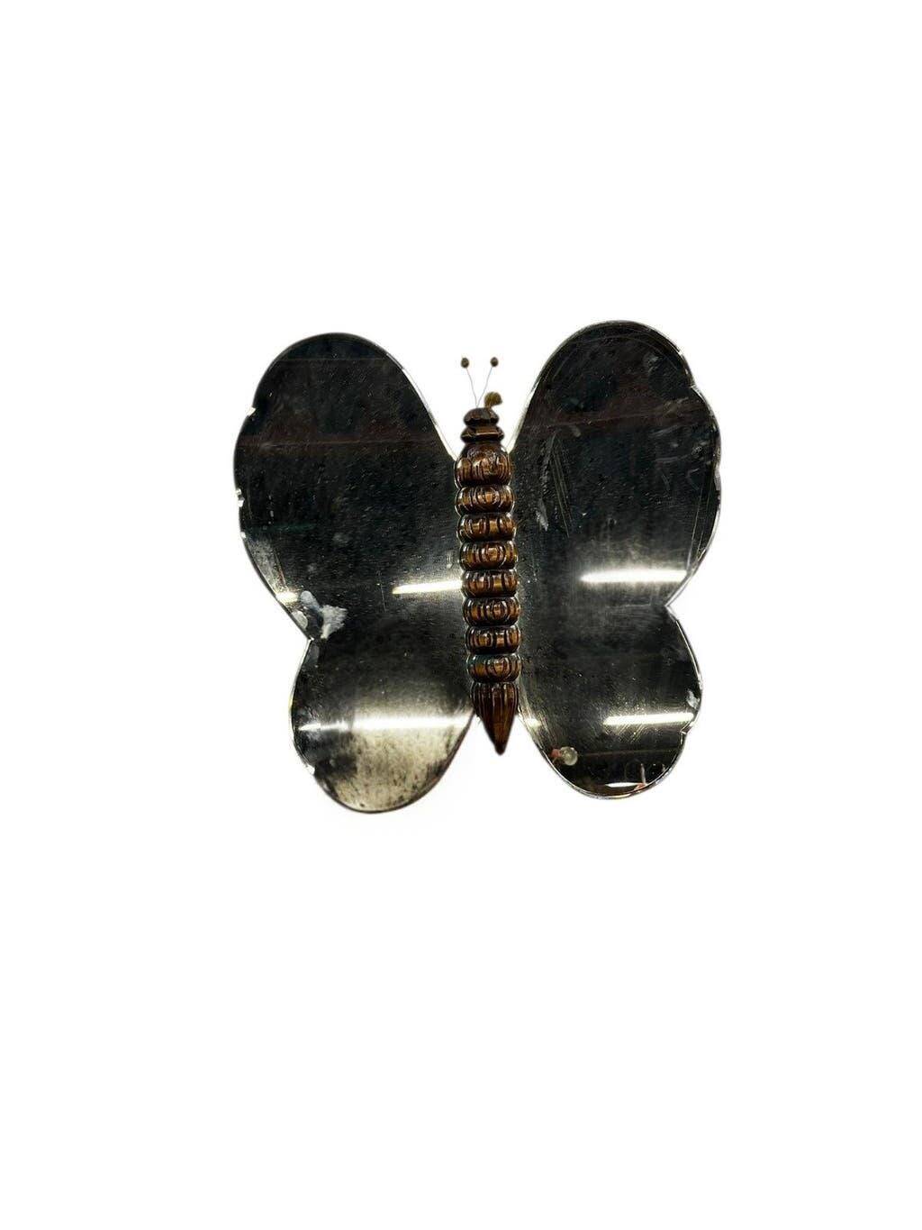 Vintage wall mirror "Butterfly" with wooden accent
