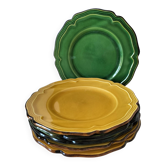 6 Dieulefit plates R. Milon green and yellow glazed earthenware