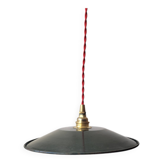 Workshop pendant light in khaki green enameled sheet metal