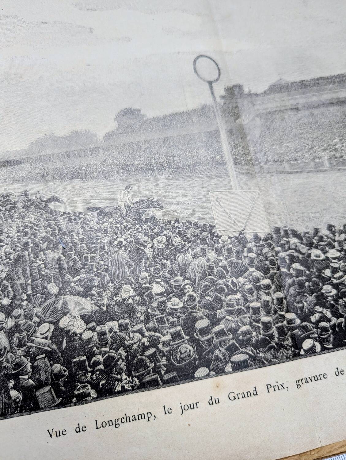 Paris Longchamp, large period engraving, printed in 1891.