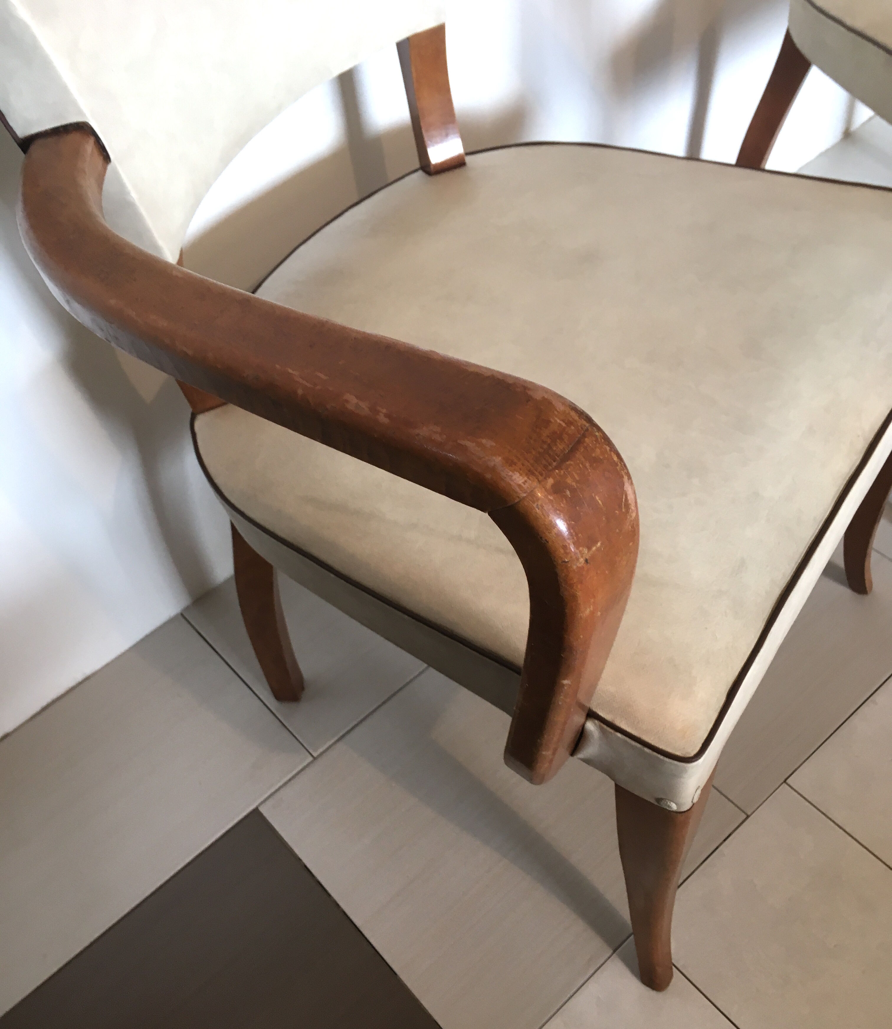 Pair of armchair bridge skai white year 50/60 wood spring deco vintage art deco