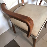 Pair of armchair bridge skai white year 50/60 wood spring deco vintage art deco