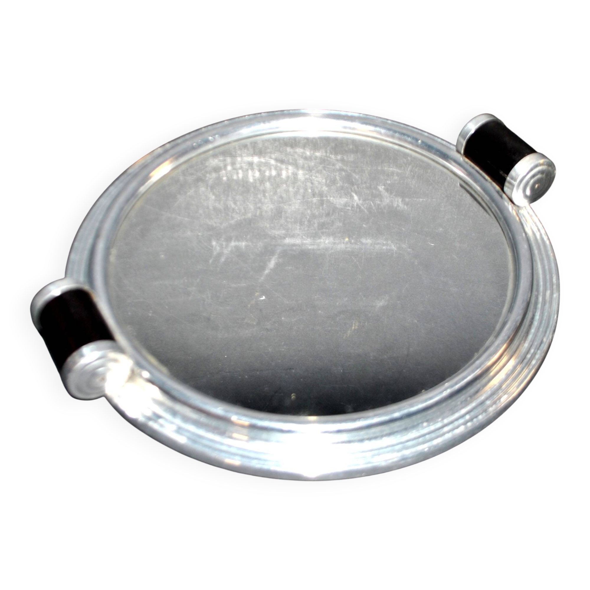 Plateau miroir art déco en métal chromé et bois 1930