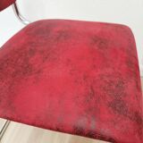 Set of 2 Dining Chair: Red Fabric, Tubular Frame, Retro 1970s