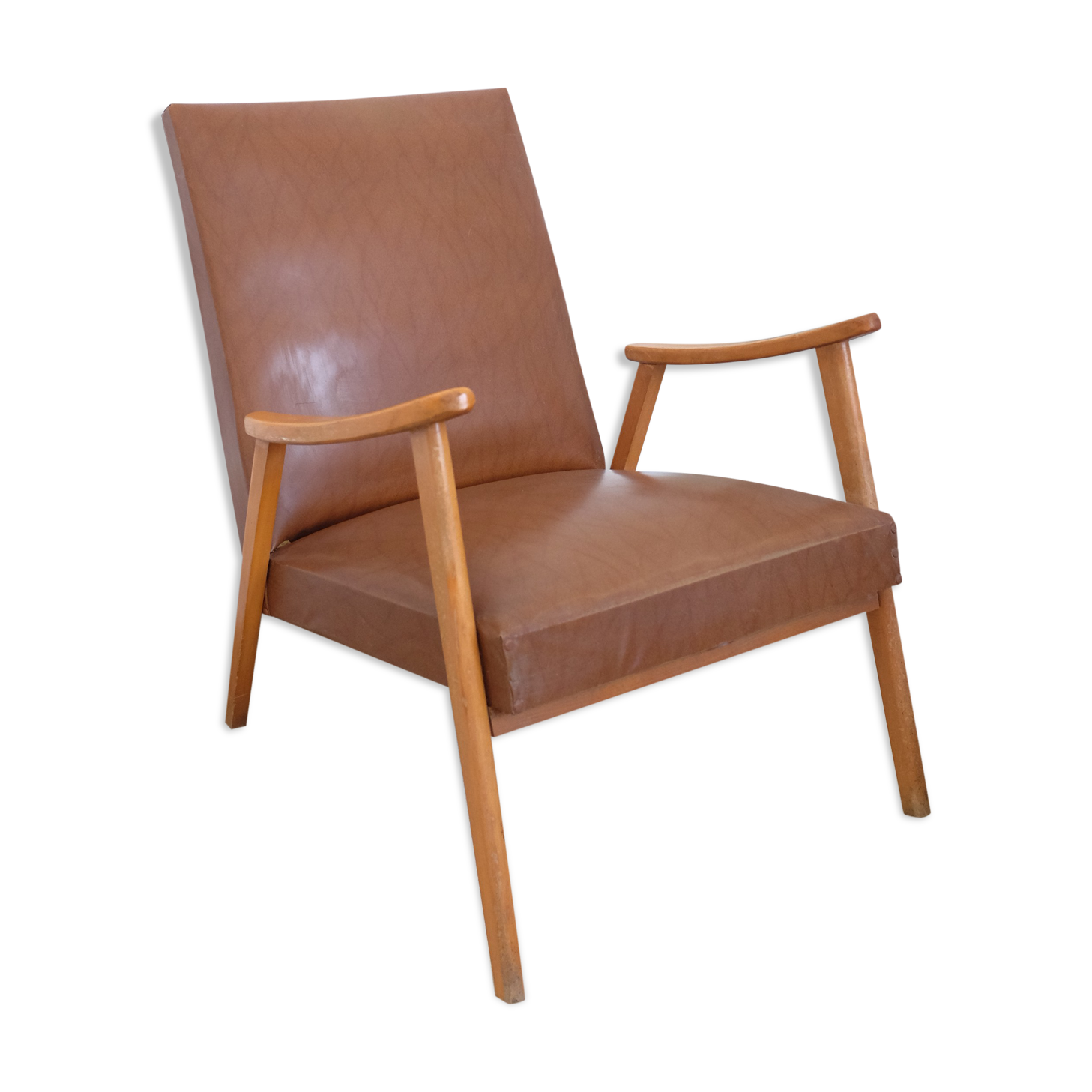 Fauteuil skaï et bois 50's