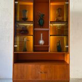Showcase bookcase 70s solid wood and orange formica