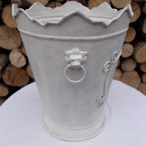 Seau pot de fleurs fer blanc vintage