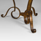 Table basse par Raymond Subes, fer forgé doré et marbre, France, circa 1935
