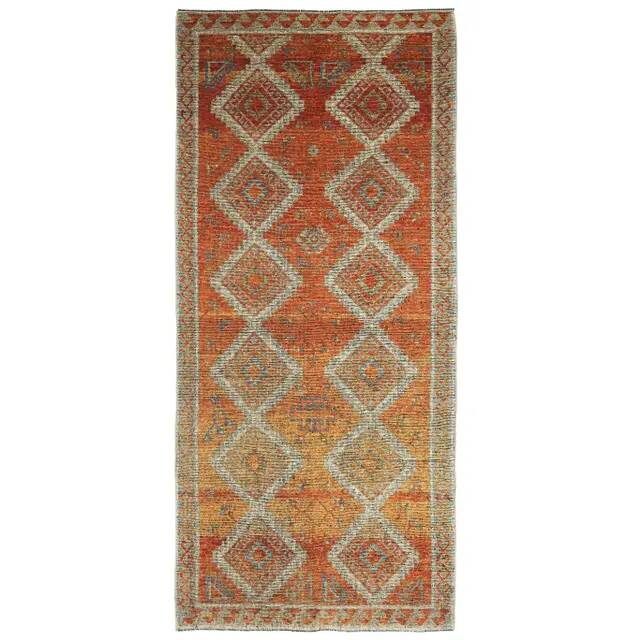 Vintage Turkish Hand-Knotted Wool Cotton Orange Area Rug 150x333