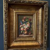 Oil on panel by B. Vogel still life 20th century gilded frame