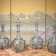 18th Century Italian Murano Clear Glass and Blue Trimmed Blown Glass Bottle