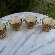 Set of 4 vintage amber glass and chrome metal cups – 1970s