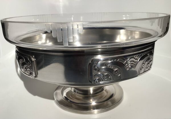 Coupe art déco métal argenté et verre taillé